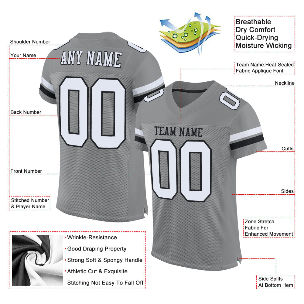 Custom Gray White-Black Mesh Authentic Football Jersey - Sky-Custom