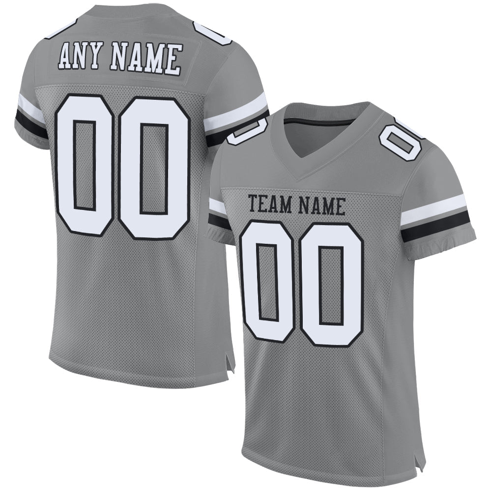 Custom Gray White-Black Mesh Authentic Football Jersey - Sky-Custom