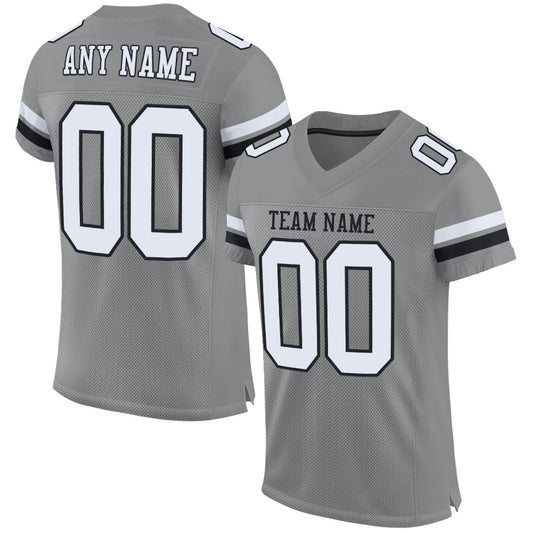 Custom Gray White-Black Mesh Authentic Football Jersey - Sky-Custom