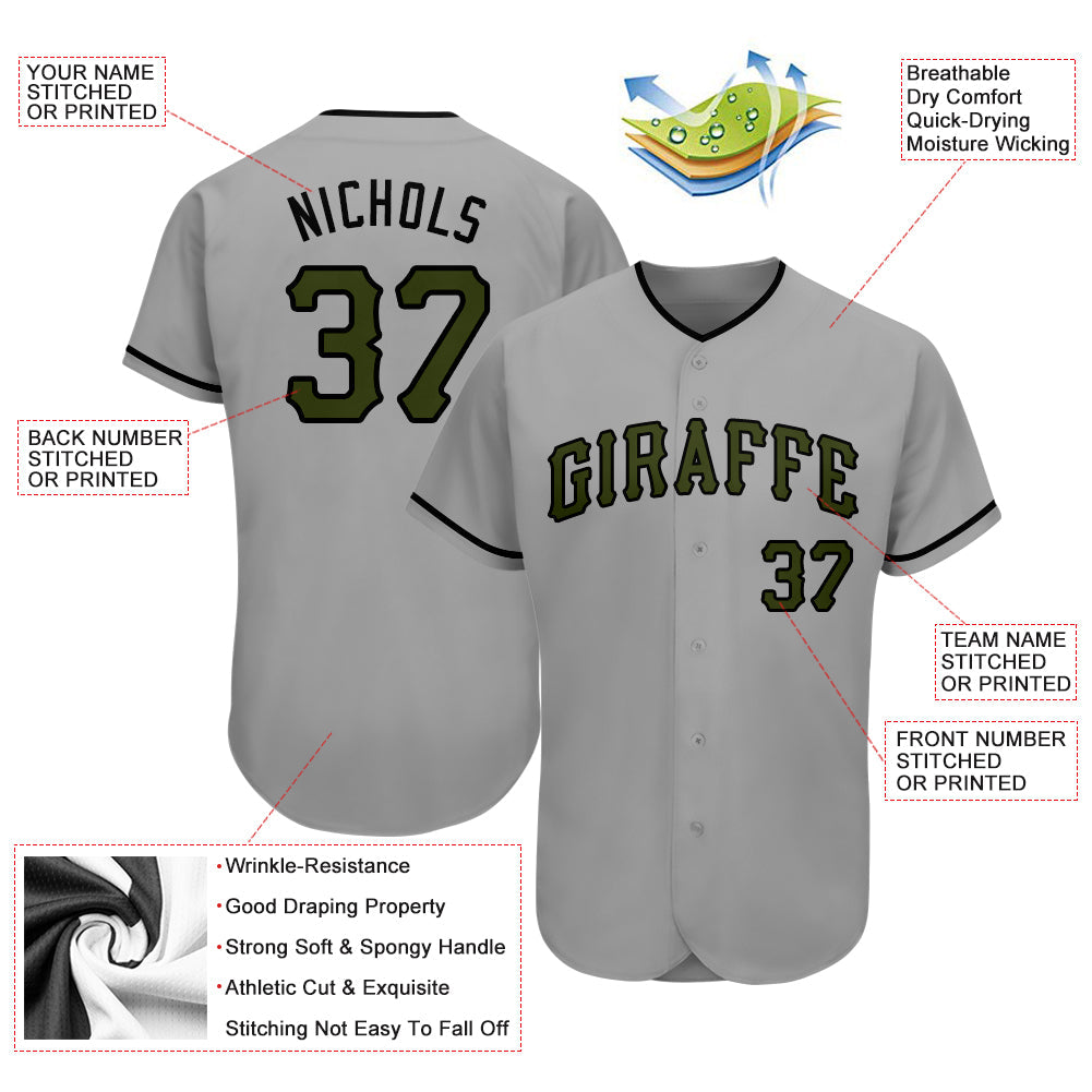 Custom Gray Olive-Black Authentic Memorial Day Baseball Jersey - Sky-Custom