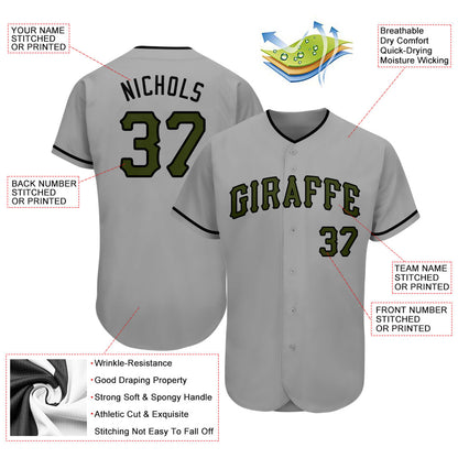 Custom Gray Olive-Black Authentic Memorial Day Baseball Jersey - Sky-Custom