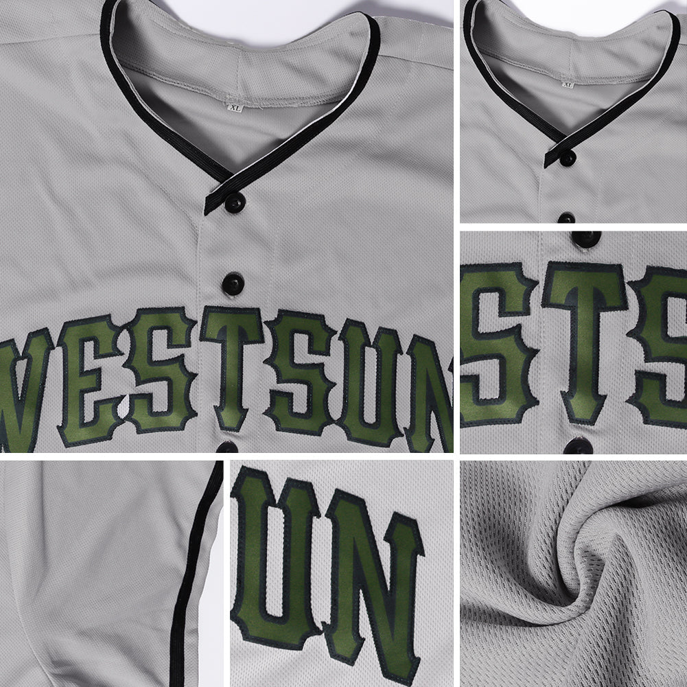 Custom Gray Olive-Black Authentic Memorial Day Baseball Jersey - Sky-Custom