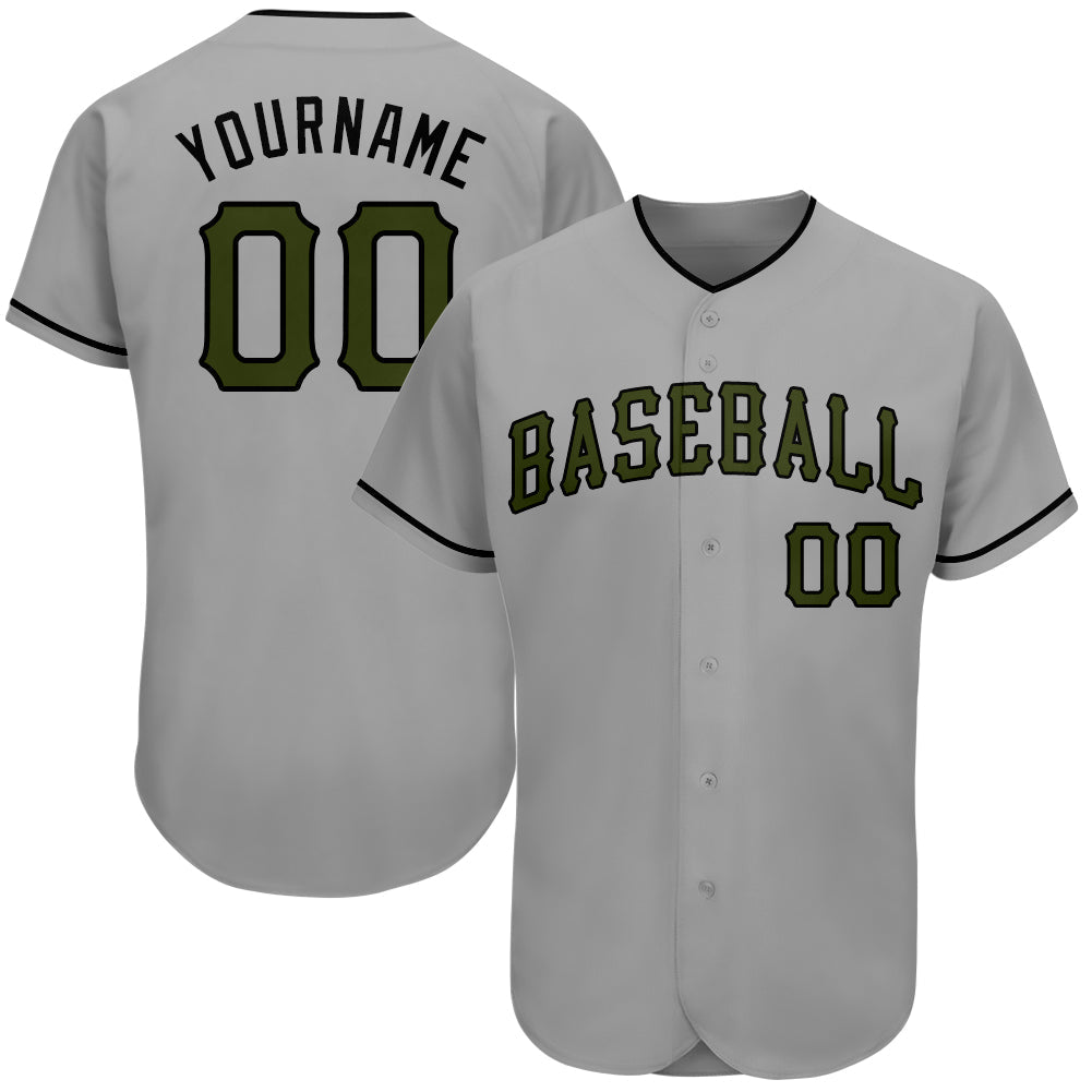 Custom Gray Olive-Black Authentic Memorial Day Baseball Jersey - Sky-Custom