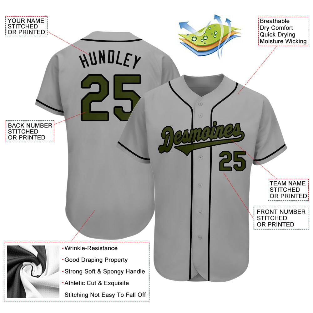Custom Gray Olive-Black Authentic Memorial Day Baseball Jersey - Sky-Custom