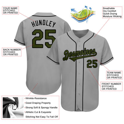 Custom Gray Olive-Black Authentic Memorial Day Baseball Jersey - Sky-Custom