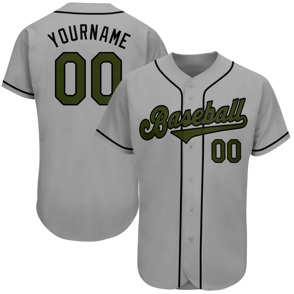 Custom Gray Olive-Black Authentic Memorial Day Baseball Jersey - Sky-Custom