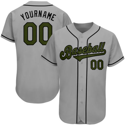 Custom Gray Olive-Black Authentic Memorial Day Baseball Jersey - Sky-Custom