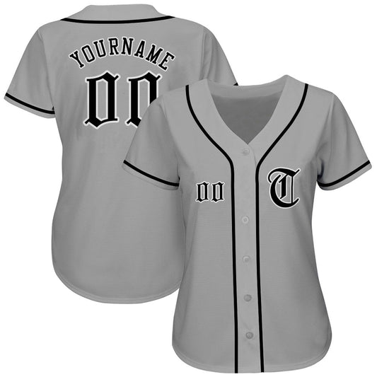 Custom Gray Black-White Authentic Baseball Jersey - Sky-Custom