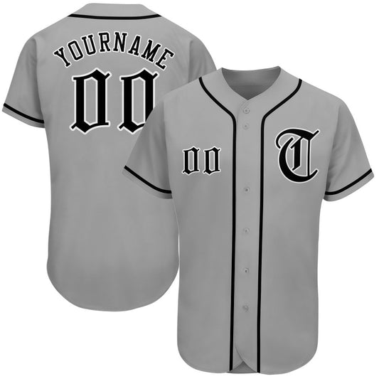 Custom Gray Black-White Authentic Baseball Jersey - Sky-Custom