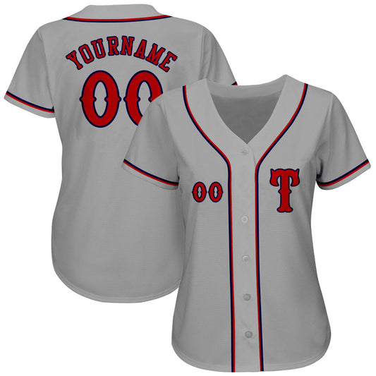 Custom Gray Red-Navy Authentic Baseball Jersey - Sky-Custom