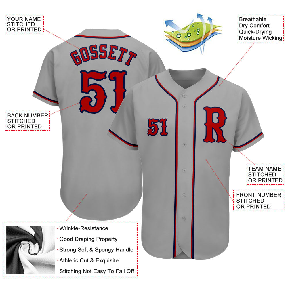 Custom Gray Red-Navy Authentic Baseball Jersey - Sky-Custom