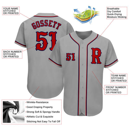 Custom Gray Red-Navy Authentic Baseball Jersey - Sky-Custom