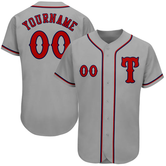 Custom Gray Red-Navy Authentic Baseball Jersey - Sky-Custom