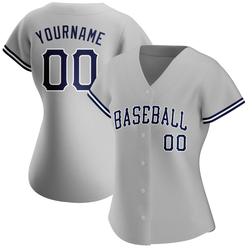 Custom Gray Navy-White Authentic Baseball Jersey - Sky-Custom