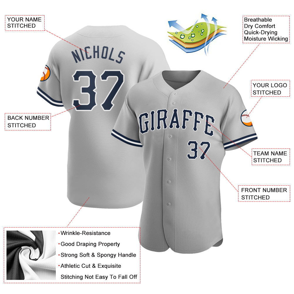 Custom Gray Navy-White Authentic Baseball Jersey - Sky-Custom