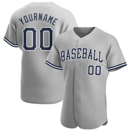 Custom Gray Navy-White Authentic Baseball Jersey - Sky-Custom