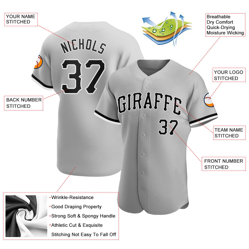 Custom Gray Black-White Authentic Baseball Jersey - Sky-Custom