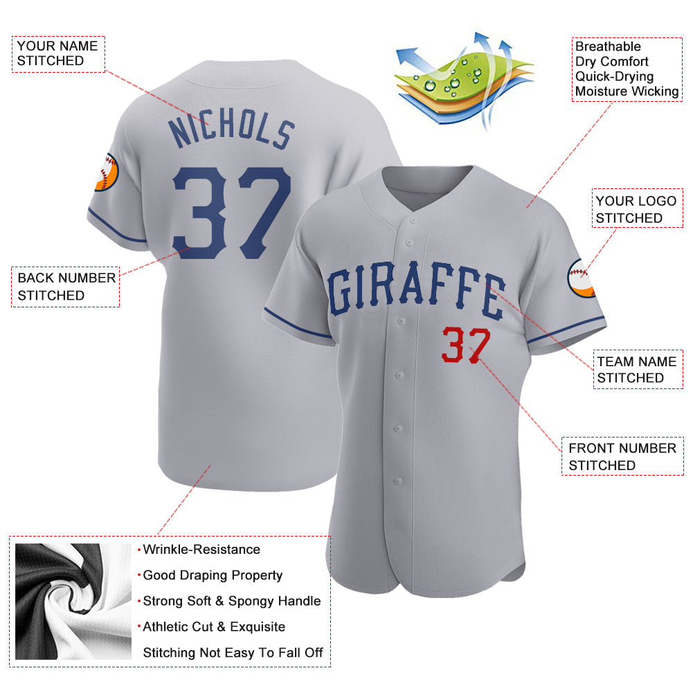 Custom Gray Royal-Red Authentic Baseball Jersey - Sky-Custom