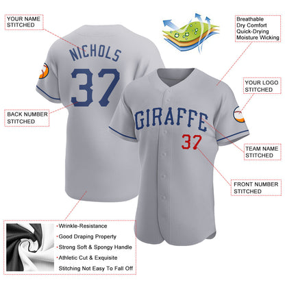 Custom Gray Royal-Red Authentic Baseball Jersey - Sky-Custom