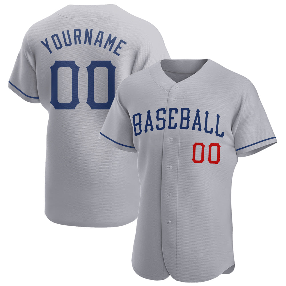 Custom Gray Royal-Red Authentic Baseball Jersey - Sky-Custom