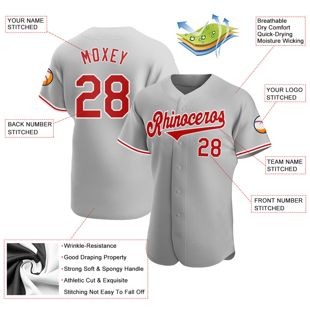 Custom Gray Red-White Authentic Baseball Jersey - Sky-Custom