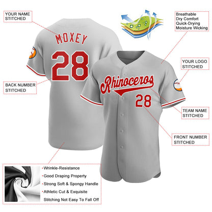 Custom Gray Red-White Authentic Baseball Jersey - Sky-Custom