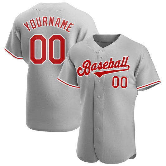 Custom Gray Red-White Authentic Baseball Jersey - Sky-Custom
