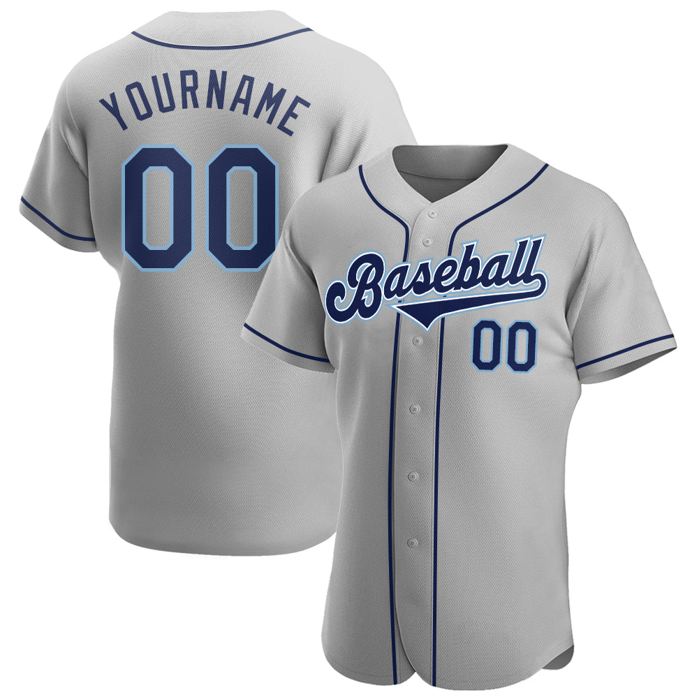 Custom Gray Navy-Powder Blue Authentic Baseball Jersey - Sky-Custom