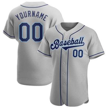 Custom Gray Navy-Powder Blue Authentic Baseball Jersey - Sky-Custom