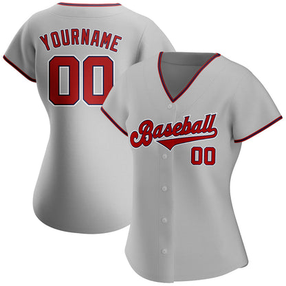 Custom Gray Red-Navy Authentic Baseball Jersey - Sky-Custom