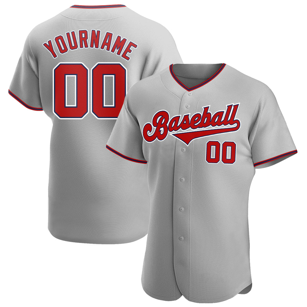 Custom Gray Red-Navy Authentic Baseball Jersey - Sky-Custom