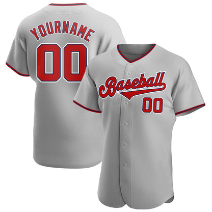 Custom Gray Red-Navy Authentic Baseball Jersey - Sky-Custom
