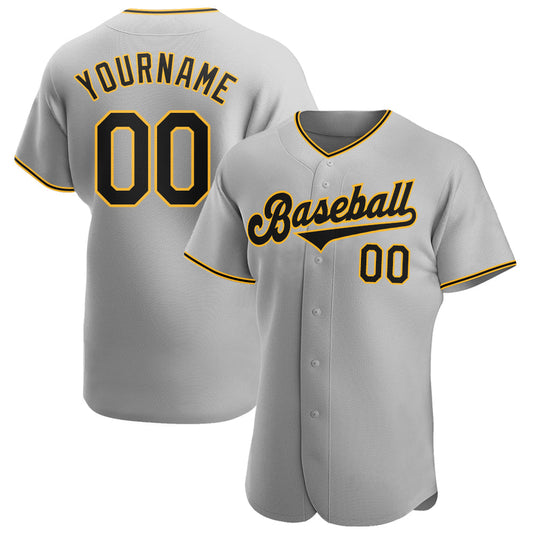 Custom Gray Black-Gold Authentic Baseball Jersey - Sky-Custom