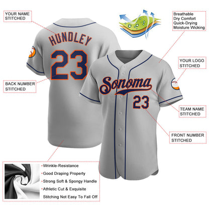 Custom Gray Navy-Orange Authentic Baseball Jersey - Sky-Custom