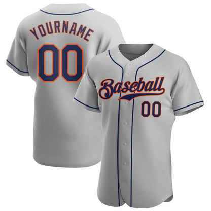 Custom Gray Navy-Orange Authentic Baseball Jersey - Sky-Custom