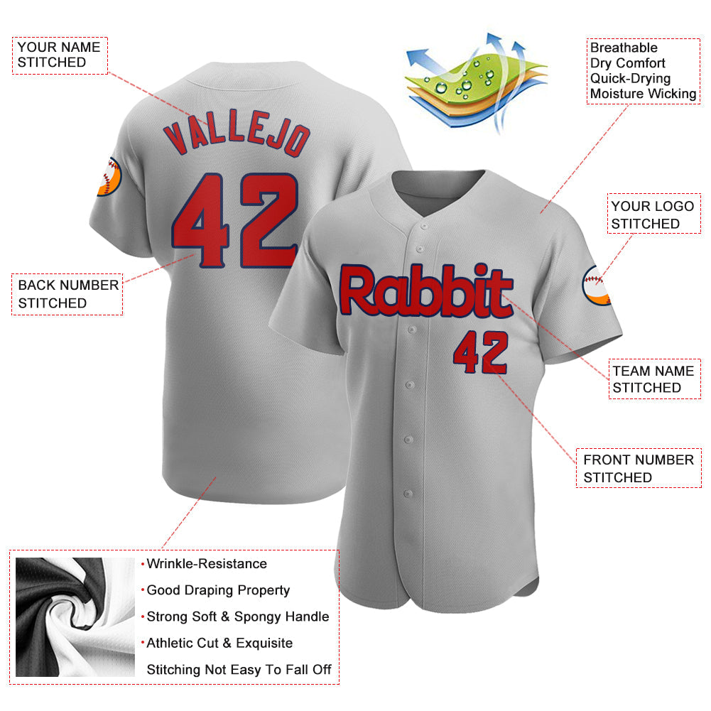 Custom Gray Red-Navy Authentic Baseball Jersey - Sky-Custom