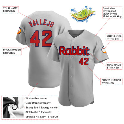 Custom Gray Red-Navy Authentic Baseball Jersey - Sky-Custom