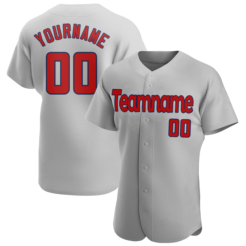 Custom Gray Red-Navy Authentic Baseball Jersey - Sky-Custom