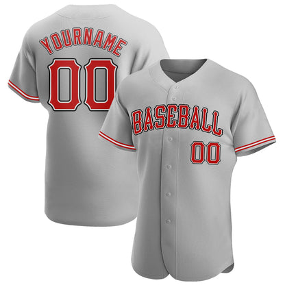 Custom Gray Red-Black Authentic Baseball Jersey - Sky-Custom