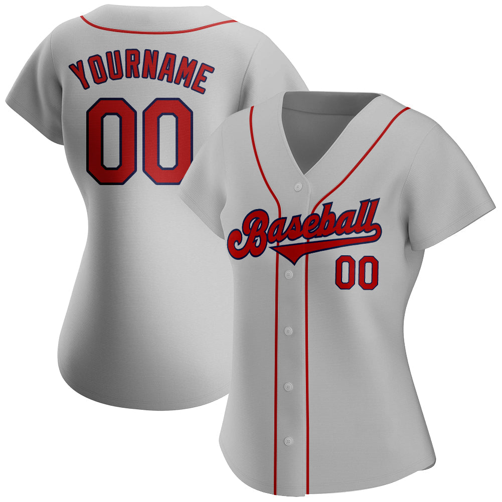 Custom Gray Red-Navy Authentic Baseball Jersey - Sky-Custom