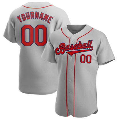 Custom Gray Red-Navy Authentic Baseball Jersey - Sky-Custom