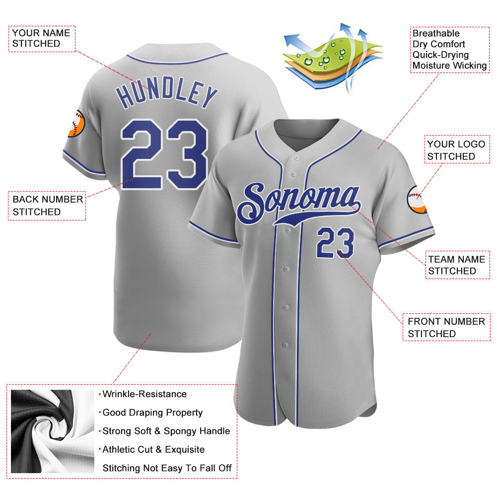 Custom Gray Royal-White Authentic Baseball Jersey - Sky-Custom