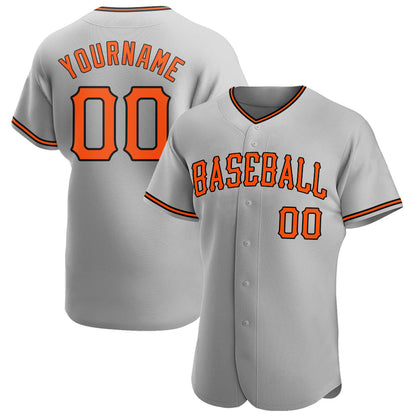 Custom Gray Orange-Black Authentic Baseball Jersey - Sky-Custom