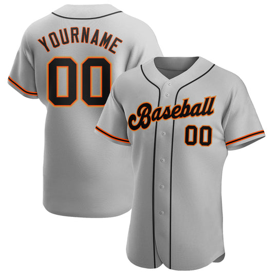 Custom Gray Black-Orange Authentic Baseball Jersey - Sky-Custom