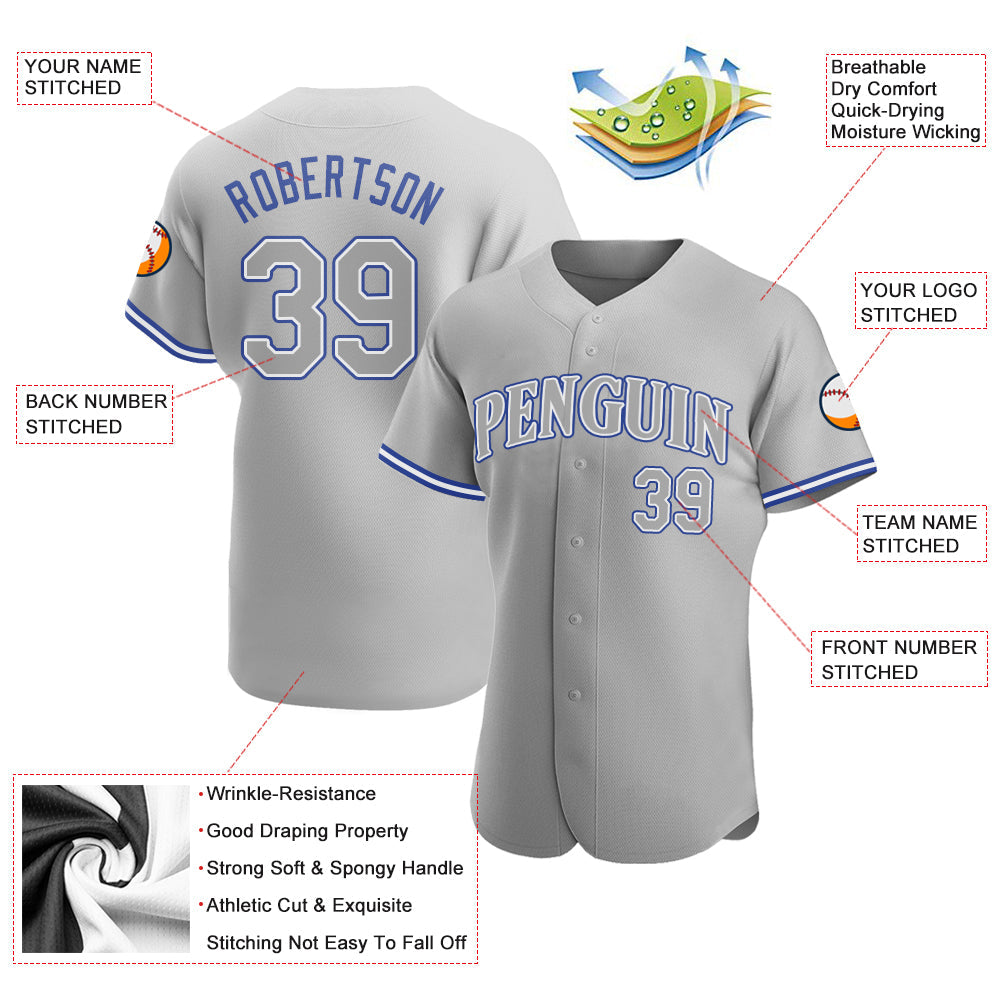 Custom Gray Gray Royal Authentic Baseball Jersey - Sky-Custom