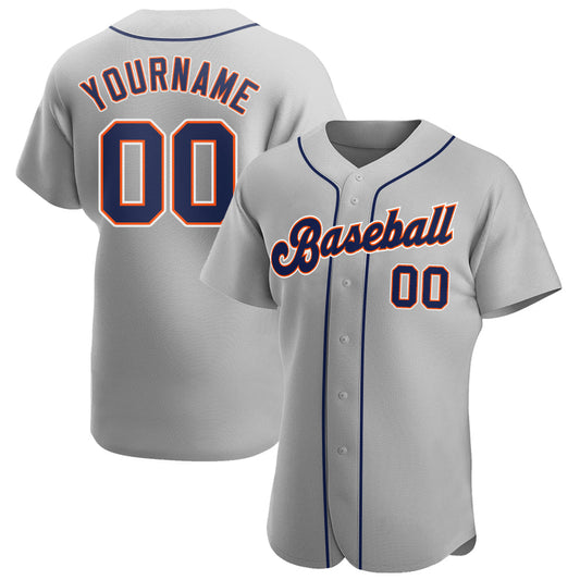 Custom Gray Navy-Orange Authentic Baseball Jersey - Sky-Custom