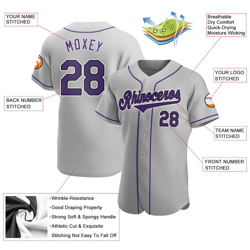 Custom Gray Purple-Black Authentic Baseball Jersey - Sky-Custom