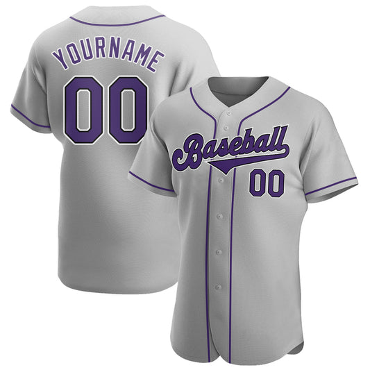Custom Gray Purple-Black Authentic Baseball Jersey - Sky-Custom