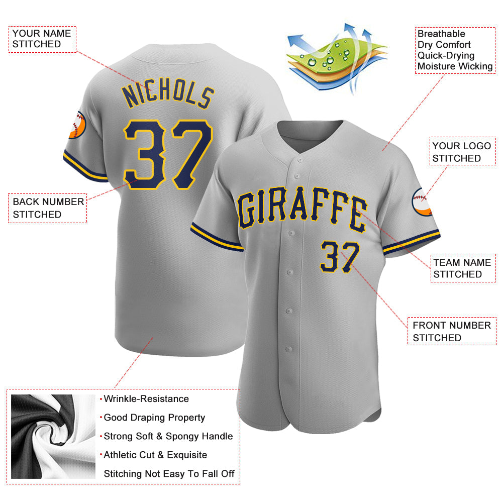 Custom Gray Navy-Gold Authentic Baseball Jersey - Sky-Custom