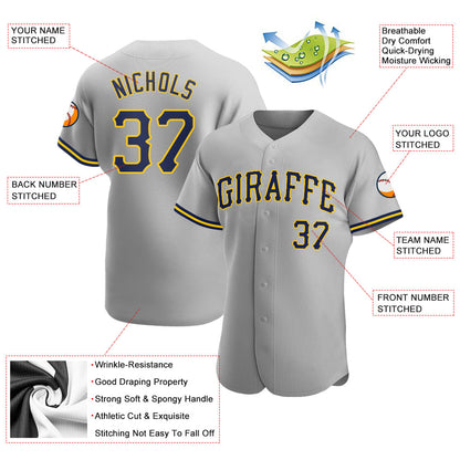 Custom Gray Navy-Gold Authentic Baseball Jersey - Sky-Custom